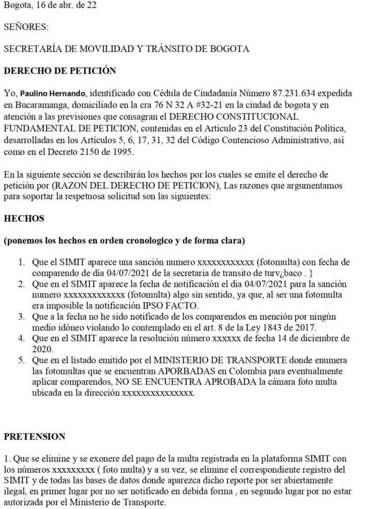 Modelo De Derecho De Peticion Colombia Sexiz Pix