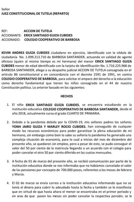 ejemplo accion de tutela educacion
