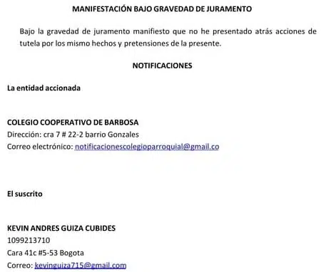 Ejemplo de accion de tutela por educacion