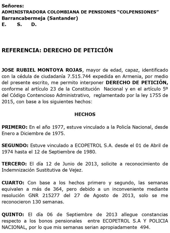 ➤ Modelos Derecho de petición Contra Colpensiones