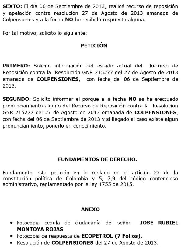 ➤ Modelos Derecho de petición Contra Colpensiones