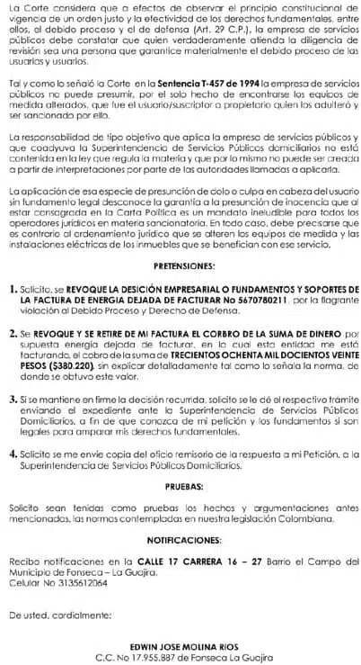 dereho de peticion electricaribe no facturada pagina 6