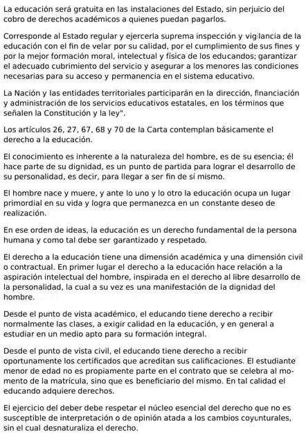 Accion de tutela ejemplo educacion (notas)