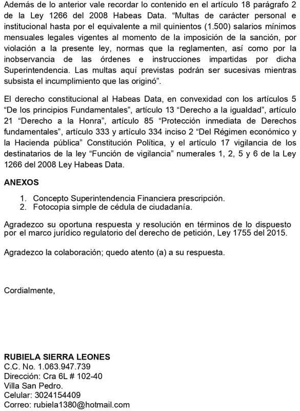 Modelo derecho de peticion por prescripcion de deuda [2023]