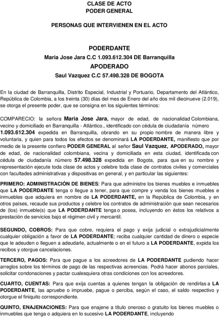 Modelo en word poder amplio y suficiente especial general