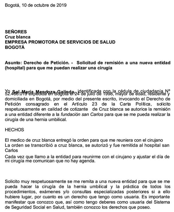 Modelo De Derecho De Peticion Para Salud 2021
